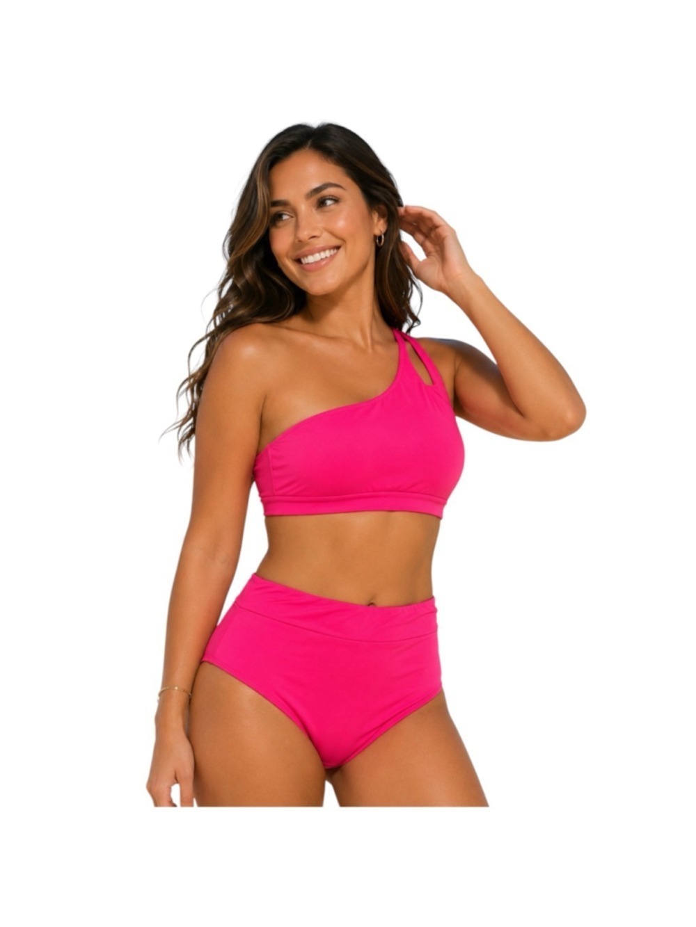 YONIQUE Hot Pink One Shoulder Bikini Set Size Large NWT